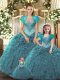 Ball Gowns 15th Birthday Dress Teal Straps Tulle Sleeveless Floor Length Lace Up