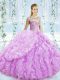 Lilac Ball Gowns Beading and Ruffles Quinceanera Gowns Lace Up Organza Sleeveless