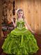 Perfect Floor Length Lace Up Little Girls Pageant Gowns Olive Green for Sweet 16 and Quinceanera and Wedding Party with Embroidery and Ruffles