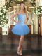 High End Baby Blue Ball Gowns Beading Prom Evening Gown Lace Up Tulle Sleeveless Mini Length