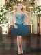 Teal Tulle Lace Up Sweetheart Sleeveless Mini Length Prom Dresses Beading