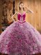 Perfect Sleeveless With Train Embroidery Lace Up Vestidos de Quinceanera with Multi-color Sweep Train