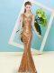 Smart Rust Red Zipper Prom Dresses Sequins Sleeveless Floor Length