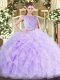 Great Lavender Tulle Zipper Sweet 16 Quinceanera Dress Sleeveless Floor Length Beading and Ruffles