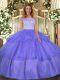 Sumptuous Lavender Sleeveless Organza Clasp Handle Sweet 16 Dresses for Military Ball and Sweet 16 and Quinceanera