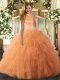 Deluxe Floor Length Backless Vestidos de Quinceanera Orange for Military Ball and Sweet 16 and Quinceanera with Beading and Ruffles