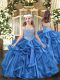 Excellent Baby Blue Lace Up Pageant Dress Wholesale Beading and Ruffles Sleeveless Floor Length