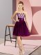 Fine Sleeveless Mini Length Lace Zipper Prom Gown with Dark Purple