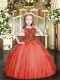 Sleeveless Tulle Floor Length Zipper Glitz Pageant Dress in Red with Beading and Ruffles
