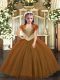 Brown Straps Lace Up Beading Pageant Gowns For Girls Sleeveless