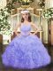 New Arrival Straps Sleeveless Lace Up Little Girl Pageant Gowns Lavender Organza