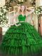 Custom Fit Green Sleeveless Floor Length Ruffled Layers Zipper Sweet 16 Quinceanera Dress