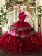 Sleeveless Floor Length Ruffled Layers Clasp Handle Sweet 16 Dresses with Wine Red