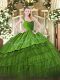 Sumptuous Olive Green Satin and Organza Zipper 15 Quinceanera Dress Sleeveless Floor Length Ruffled Layers