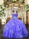Stylish Lavender Sleeveless Beading and Ruffled Layers Floor Length Pageant Gowns For Girls