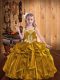 Customized Gold Straps Neckline Embroidery and Ruffles Pageant Dress for Teens Sleeveless Lace Up