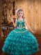 Floor Length Ball Gowns Sleeveless Teal Kids Pageant Dress Lace Up