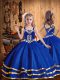 Organza Straps Sleeveless Lace Up Embroidery and Ruffled Layers Girls Pageant Dresses in Royal Blue