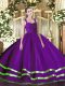 Sleeveless Floor Length Beading and Ruffled Layers Zipper 15 Quinceanera Dress with Purple