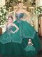 Fabulous Embroidery Vestidos de Quinceanera Dark Green Lace Up Sleeveless Floor Length