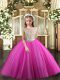 Fuchsia Tulle Lace Up Off The Shoulder Sleeveless Floor Length Little Girl Pageant Dress Beading