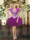 Chic Fuchsia Sleeveless Mini Length Beading Lace Up Prom Evening Gown