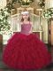 Floor Length Ball Gowns Sleeveless Wine Red Pageant Dress for Girls Lace Up