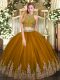 Adorable Brown Sleeveless Beading and Appliques Floor Length Sweet 16 Dresses
