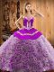 Best Multi-color Lace Up Sweetheart Embroidery Quinceanera Dresses Satin and Fabric With Rolling Flowers Sleeveless Sweep Train