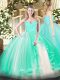 Floor Length Zipper Ball Gown Prom Dress Turquoise for Military Ball and Sweet 16 and Quinceanera with Ruffles