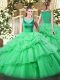 Suitable Organza Sleeveless Floor Length Ball Gown Prom Dress and Beading and Appliques and Pick Ups