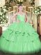 Noble Apple Green Taffeta Lace Up Quinceanera Gowns Sleeveless Floor Length Beading and Ruffled Layers
