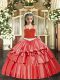 Customized Floor Length Coral Red Kids Formal Wear Straps Sleeveless Lace Up