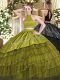 Olive Green Sleeveless Organza Backless Ball Gown Prom Dress for Military Ball and Sweet 16 and Quinceanera