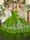 Olive Green Ball Gowns Embroidery Sweet 16 Quinceanera Dress Zipper Satin and Tulle Sleeveless Floor Length