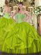 Glittering Sweetheart Sleeveless 15th Birthday Dress Floor Length Ruffles Yellow Green Organza