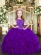 Purple Sleeveless Beading and Ruffles Floor Length Little Girls Pageant Dress