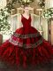 High End Wine Red Quinceanera Dresses Military Ball and Sweet 16 and Quinceanera with Beading and Lace and Ruffles V-neck Sleeveless Backless