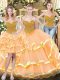 Pretty Sweetheart Sleeveless 15 Quinceanera Dress Floor Length Beading and Ruffled Layers Peach Tulle