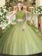 Eye-catching Olive Green High-neck Zipper Beading and Ruffles Quinceanera Gown Sleeveless