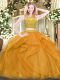 Deluxe Gold Sleeveless Tulle Zipper Vestidos de Quinceanera for Military Ball and Sweet 16 and Quinceanera