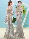 Custom Designed Champagne Mermaid One Shoulder Sleeveless Sequined Floor Length Zipper Sequins Prom Dress