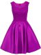 Custom Designed Sleeveless Satin Mini Length Zipper Quinceanera Court of Honor Dress in Eggplant Purple with Lace