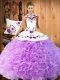 Lilac Sleeveless Floor Length Embroidery Lace Up Quinceanera Gowns