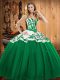 Flirting Dark Green Ball Gowns Sweetheart Sleeveless Satin and Tulle Floor Length Lace Up Embroidery Quinceanera Dresses
