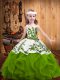 Simple Straps Sleeveless Lace Up Little Girls Pageant Dress Wholesale Olive Green Organza