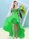 Sumptuous Green Empire Elastic Woven Satin and Sequined Off The Shoulder Short Sleeves Beading High Low Lace Up Prom Gown
