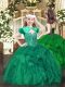Dark Green Ball Gowns Beading and Ruffles Little Girls Pageant Gowns Lace Up Organza Sleeveless Floor Length
