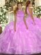 Beading and Ruffles 15 Quinceanera Dress Lilac Backless Sleeveless Floor Length