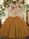 Brown Lace Up Sweetheart Beading Sweet 16 Dresses Tulle Sleeveless